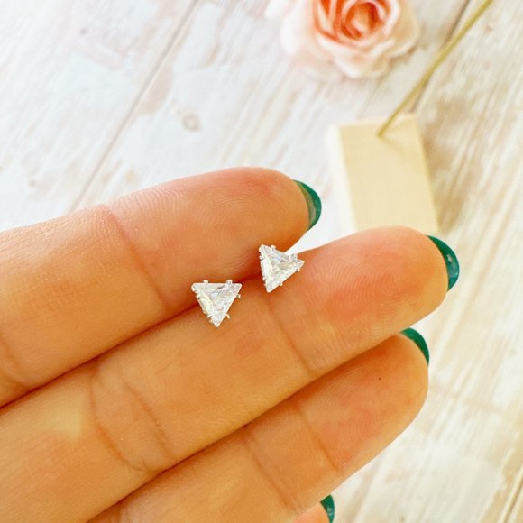 Triangle CZ Stud Earrings - Picture 1 of 6